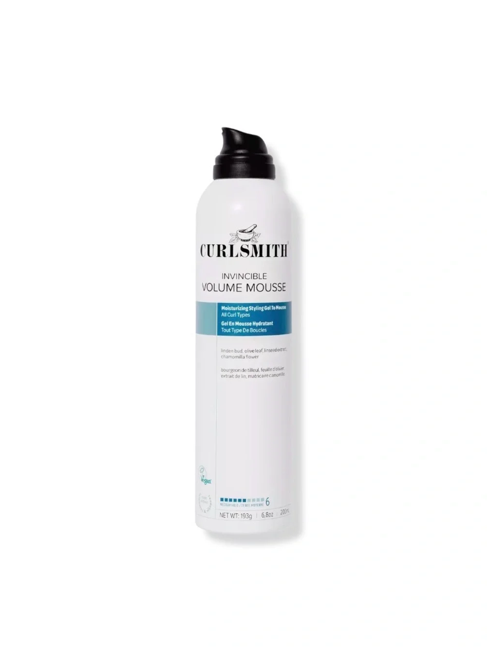 Curlsmith Invincible Volume Mousse - White Bottle (Blue Accent)